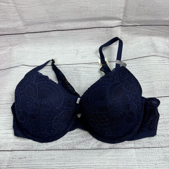 Aerie Real Power Dark Blue Plunge Push Up Slumber Party Lace Bra Size 36C - Picture 5 of 12